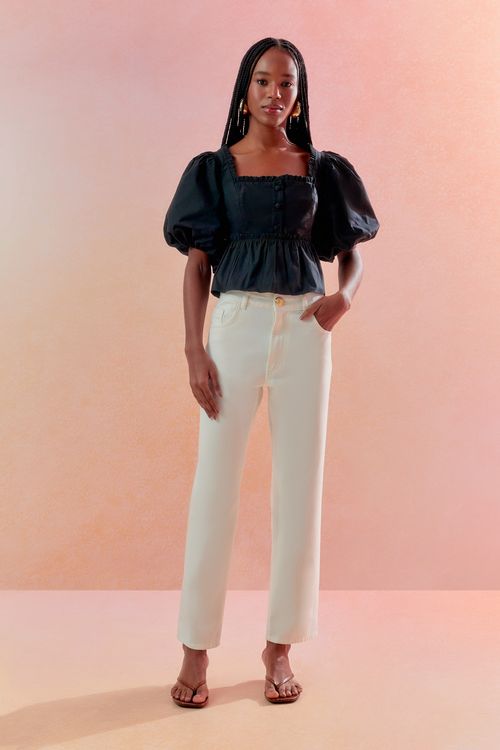 Calça Mid Waist Sarja - Off White