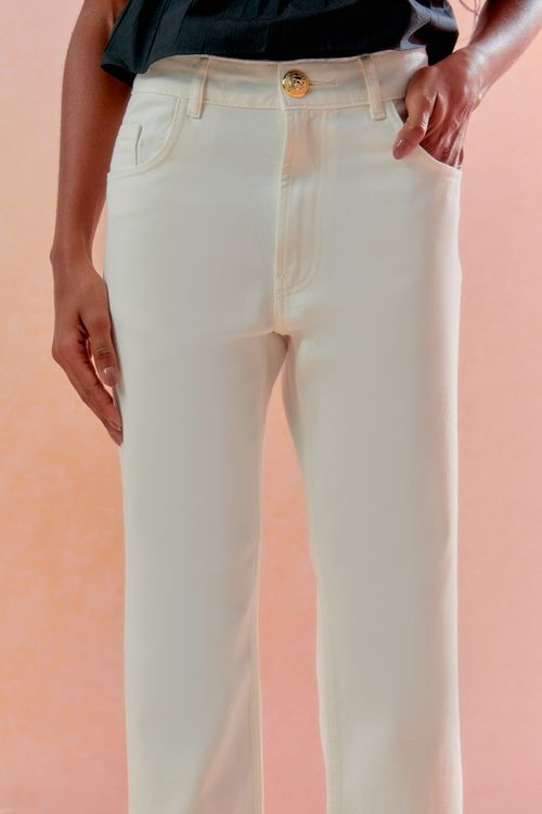 Calça Mid Waist Sarja - Off White