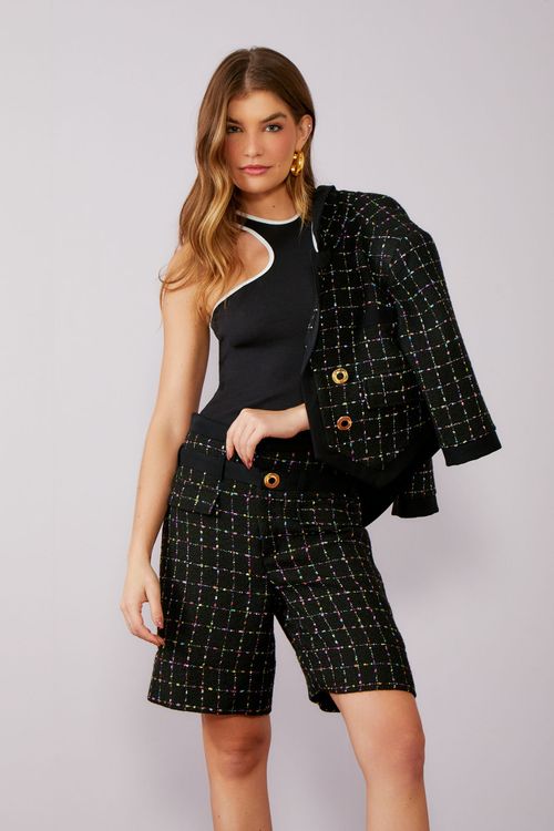 Bermuda Tweed Xadrez - Preto