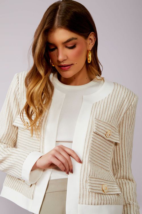 Casaqueto Listra Eco Flor Botão - Off White