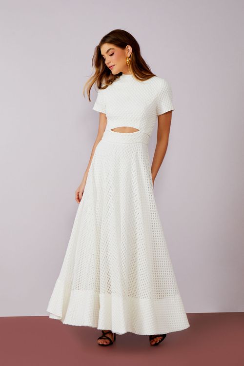 Vestido Tela Crochet Abertura - Off White