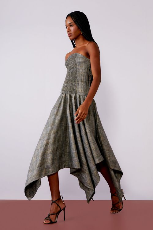 Vestido Príncipe De Galles Metálico - Cocoa
