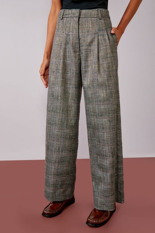 Calça Pregas Príncipe De Galles Metallic