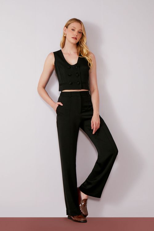 Conjunto Crepe Colete Selene - Preto