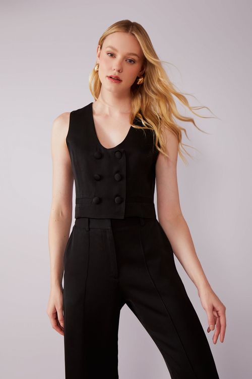 Conjunto Crepe Colete Selene - Preto