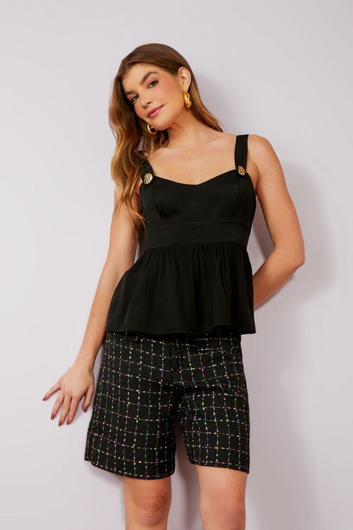 Blusa Crepe Botões Caracol - Preto