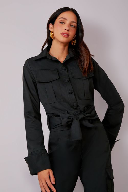 Jaqueta Sarja Mini Trench - Preto