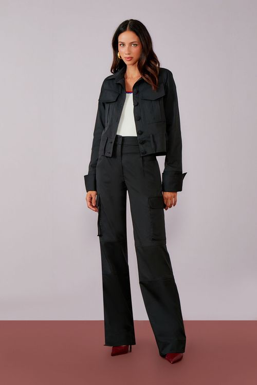 Jaqueta Sarja Mini Trench - Preto