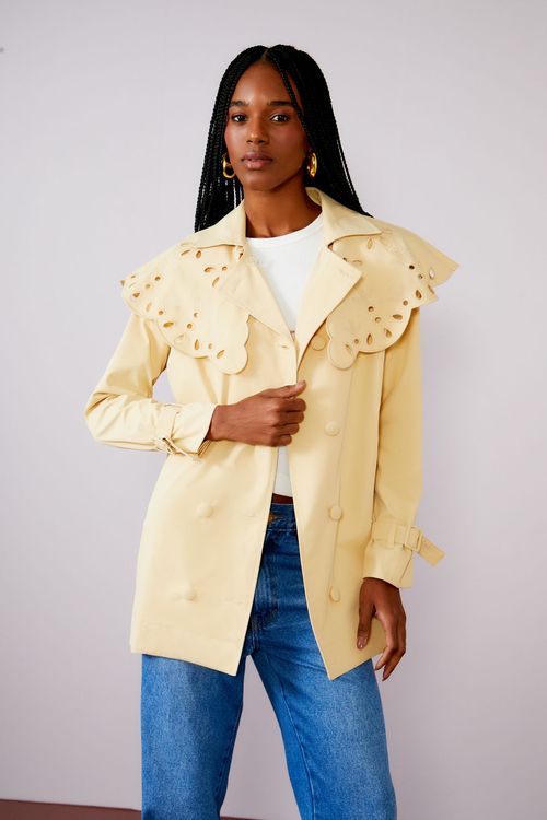 Casaco Trench Coat Bordado - Vanilla