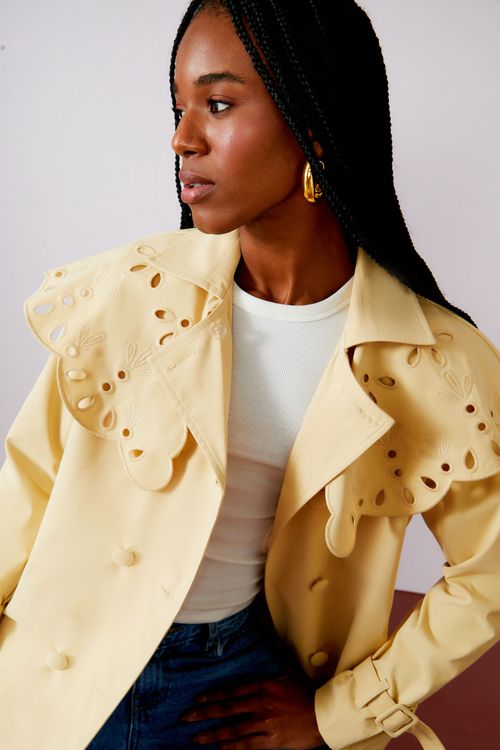 Casaco Trench Coat Bordado - Vanilla