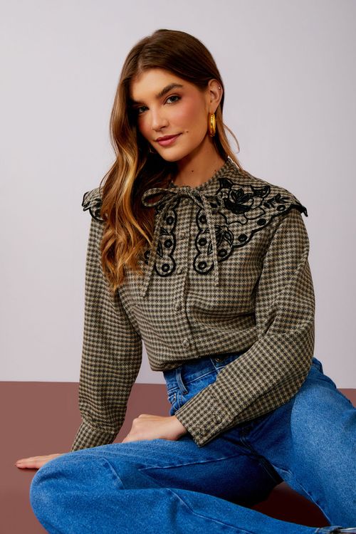 Camisa Xadrez Escocês Bordada - Vanilla