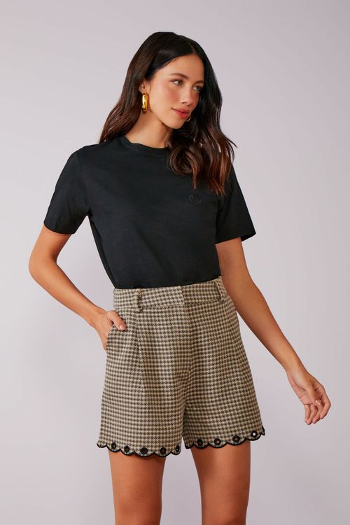 Short Xadrez Escocês Bordado - Vanilla