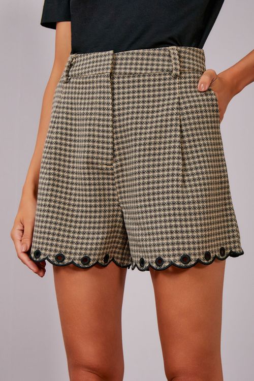 Short Xadrez Escocês Bordado - Vanilla