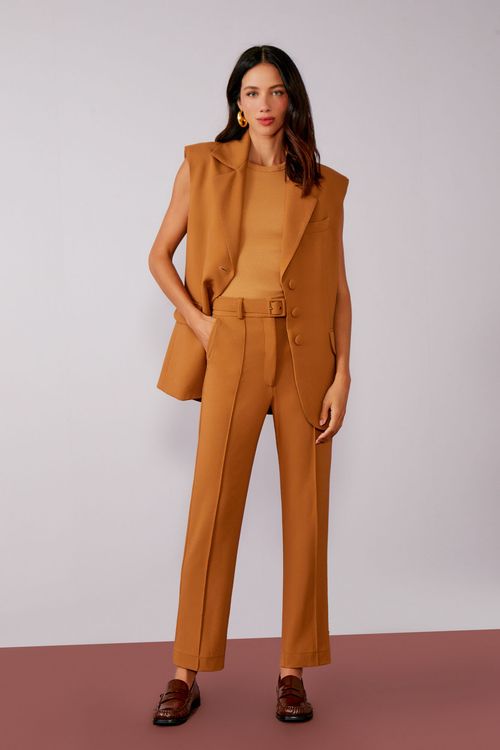 Calça Crepe Nervura Reta - Cocoa