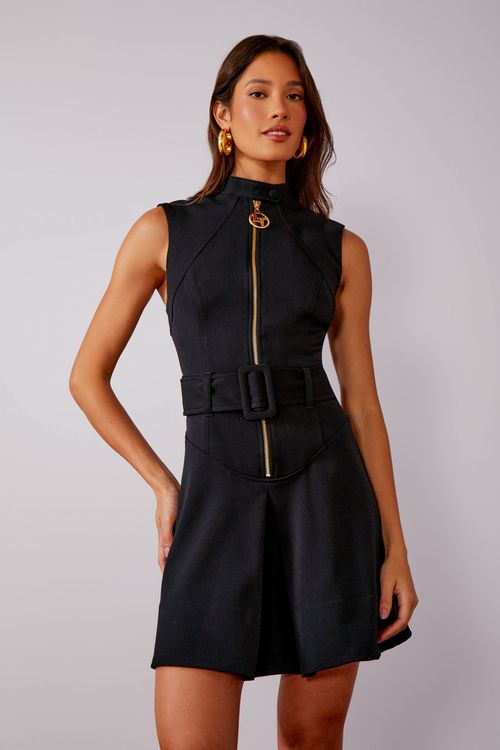 Vestido York Zíper Gola Mão - Preto