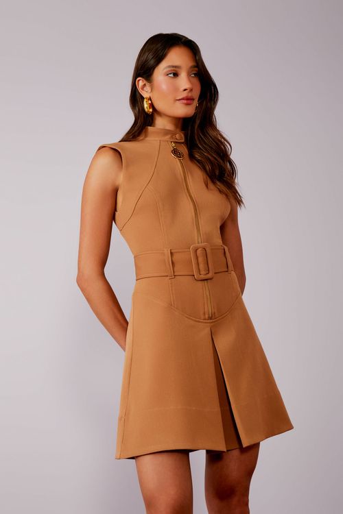 Vestido York Zíper Gola Mão - Cocoa