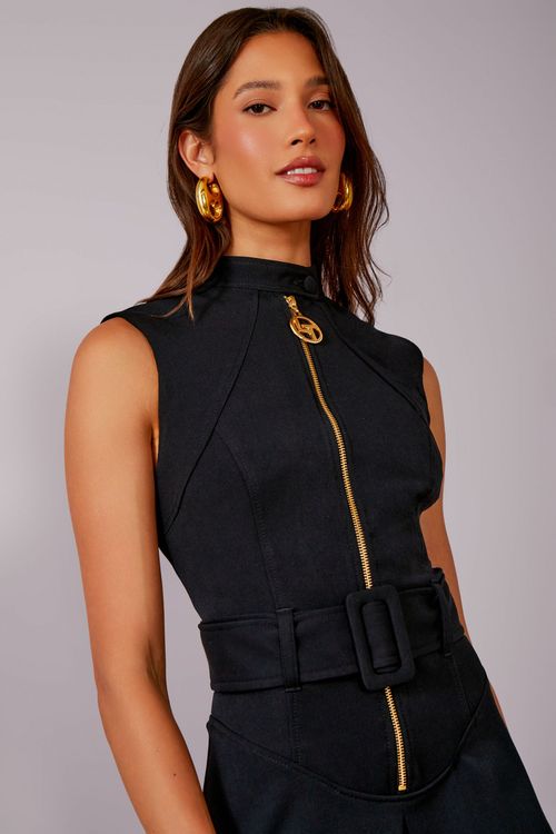 Vestido York Zíper Gola Mão - Preto