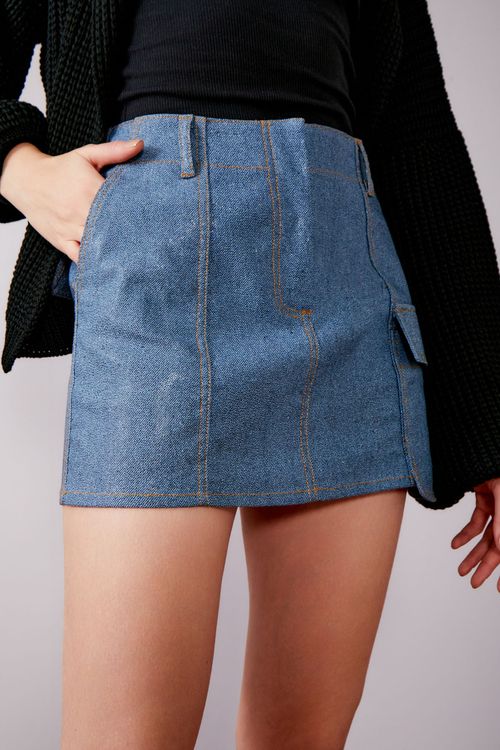Saia Jeans Caviar Bolso - Jeans