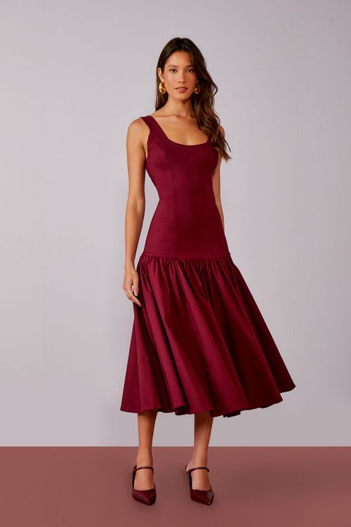 Vestido Cotton Cintura Baixa - Merlot