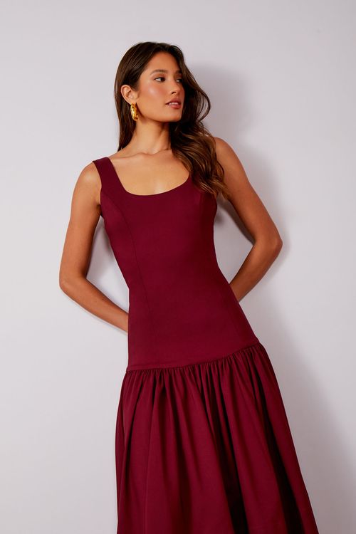 Vestido Cotton Cintura Baixa - Merlot
