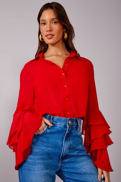Camisa Musseline Manga Babados Top - Scarlat