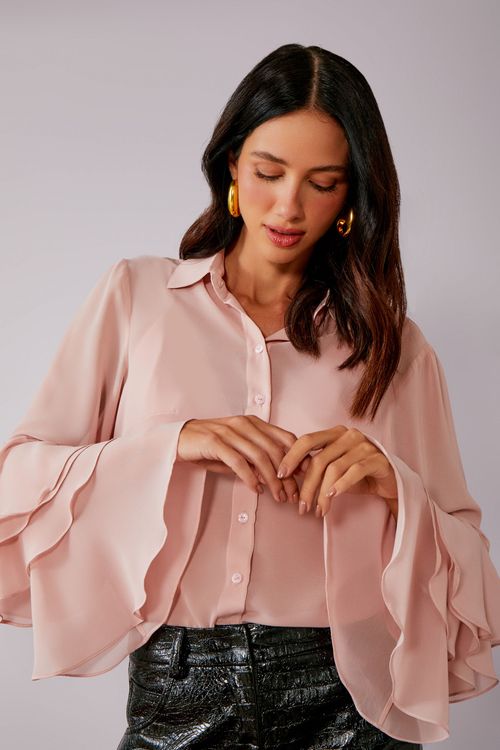 Camisa Musseline Manga Babados Top - Peony