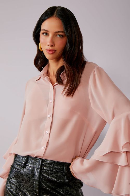 Camisa Musseline Manga Babados Top - Peony