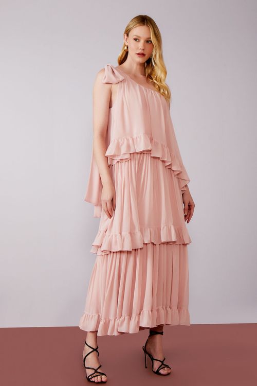 Vestido Musseline Um Ombro Afrodite - Peony