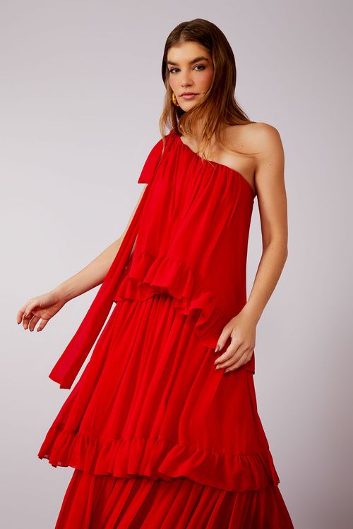 Vestido Musseline Um Ombro Afrodite - Scarlat