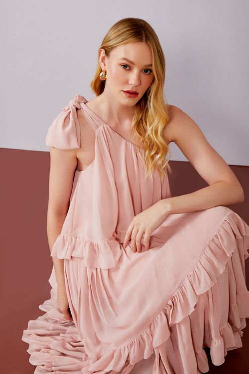 Vestido Musseline Um Ombro Afrodite - Peony