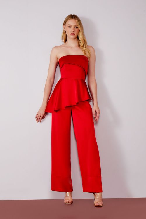 Macacão Cetim Viena Peplum - Scarlat