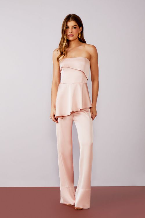 Macacão Cetim Viena Peplum - Peony