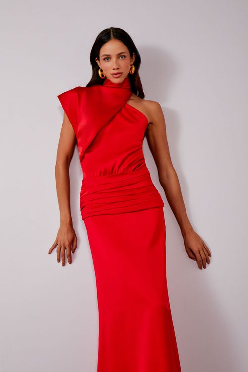 Vestido Cetim Viena Pala Drapeada - Scarlat