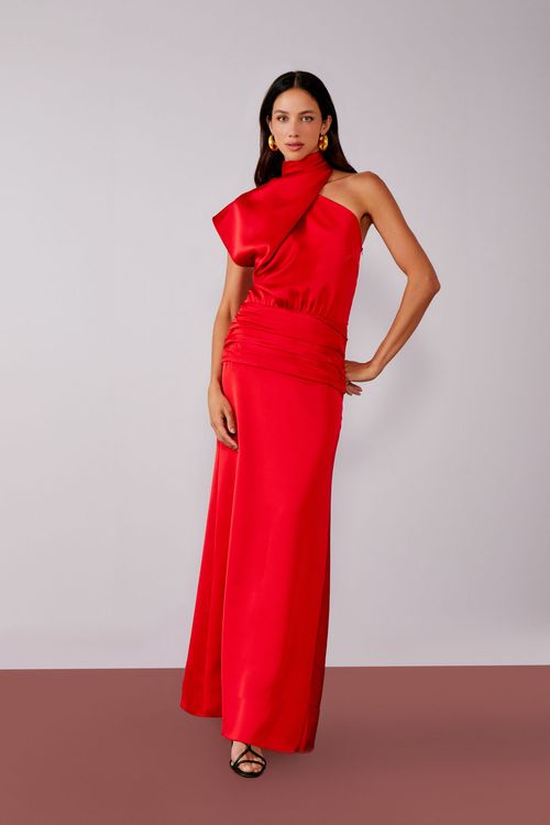 Vestido Cetim Viena Pala Drapeada - Scarlat