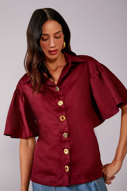 Camisa Tricoline Acetinada Mix Botões - Merlot