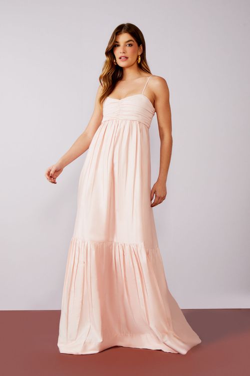 Vestido Cotton Acetinado Decote Franzido - Peony