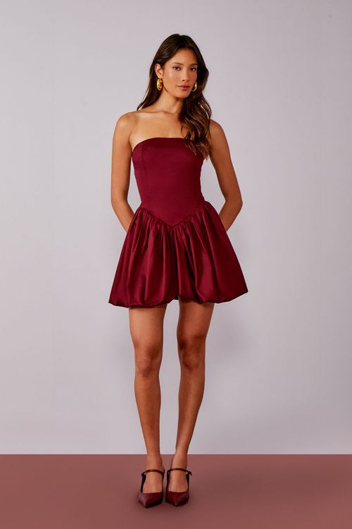 Vestido Cotton Acetinado Balone - Merlot