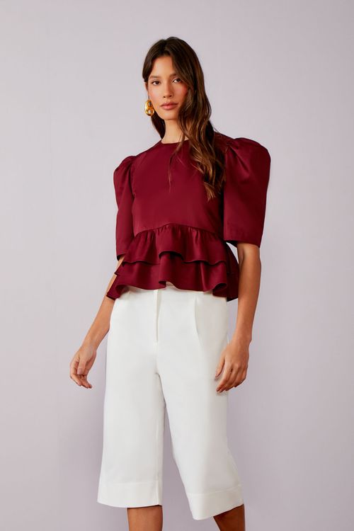 Blusa Manga Bufante Acetinada - Merlot