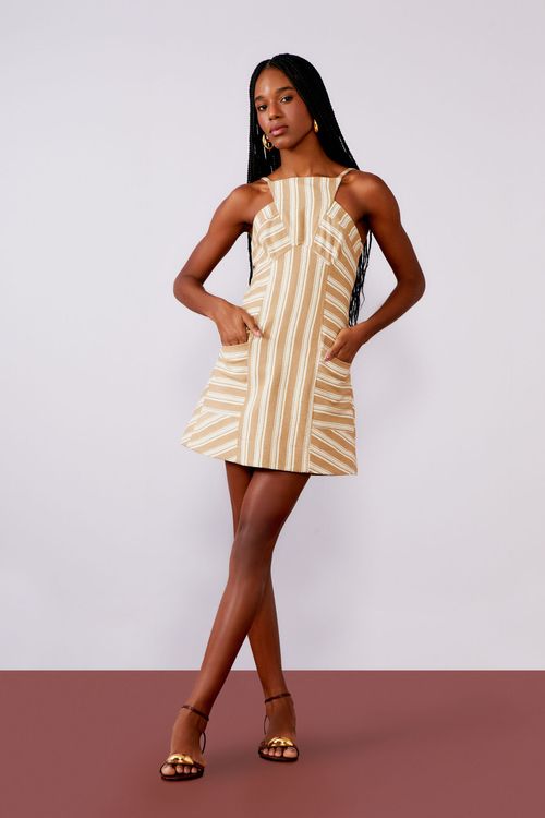 Vestido Recortes Listras Tear Lurex