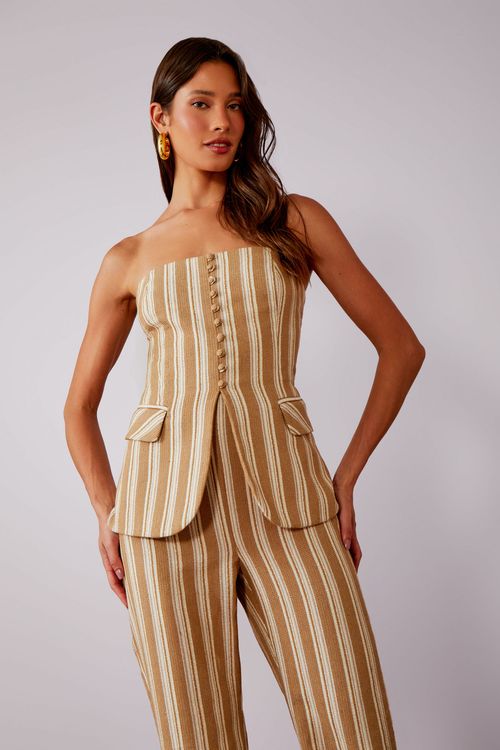 Macacão Listra Tear Lurex Botões