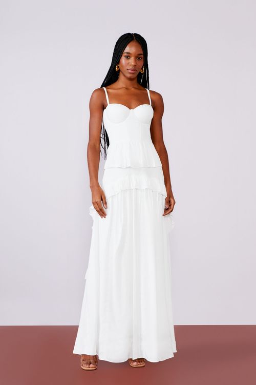 Vestido Bojo Estruturado Viscose Bordada - Off White