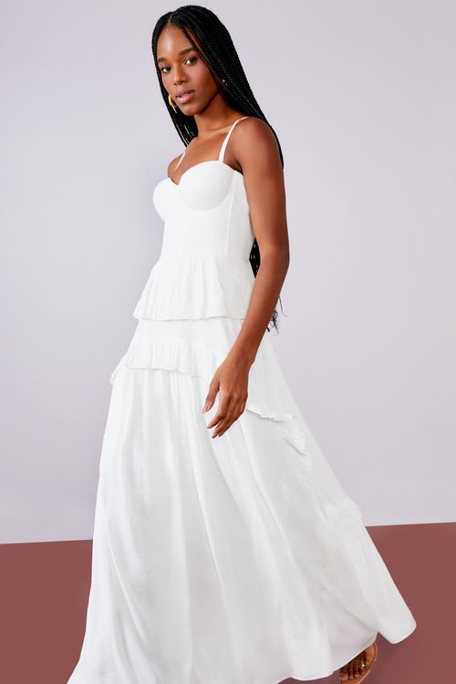 Vestido Bojo Estruturado Viscose Bordada - Off White