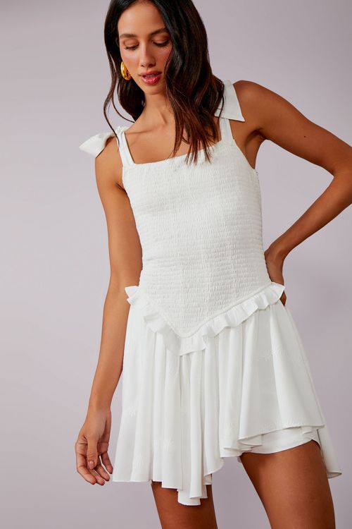 Macaquinho Viscose Bordada Lastex - Off White