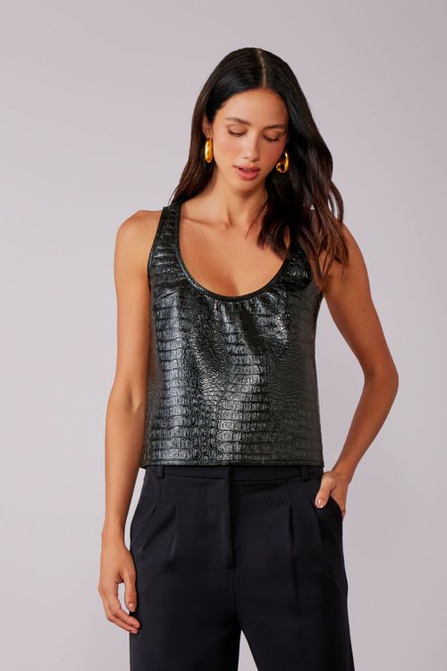 Regata Couro Croco Stone - Preto