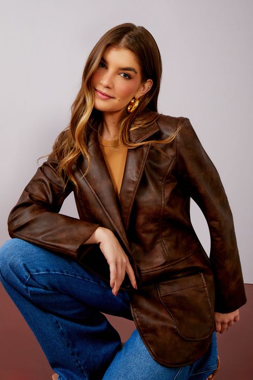 Blazer Couro Stone Sintético - Cocoa