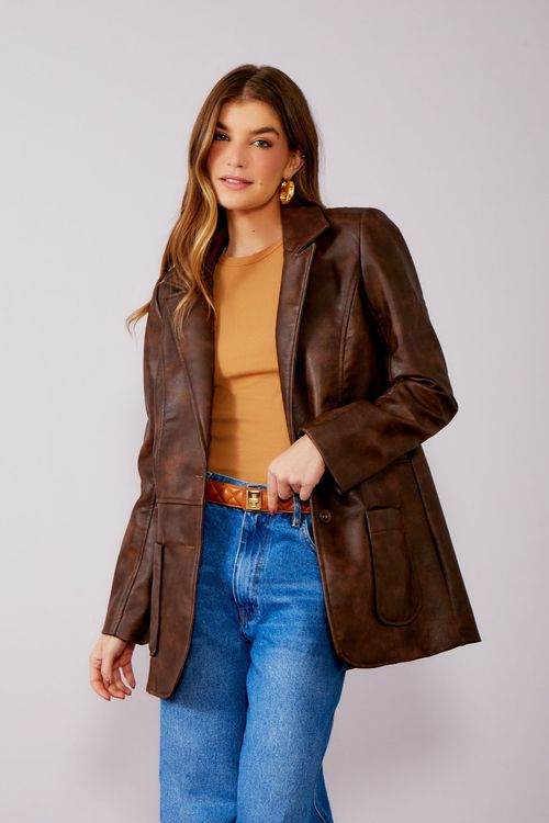 Blazer Couro Stone Sintético - Cocoa