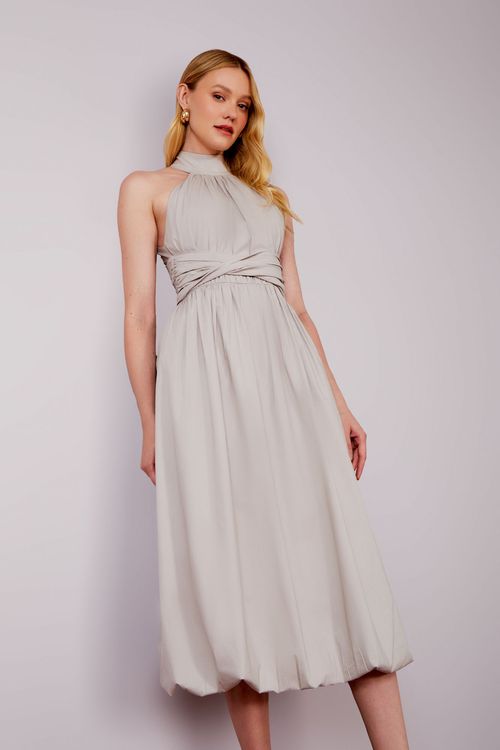 Vestido Tricoline Torcido Balone