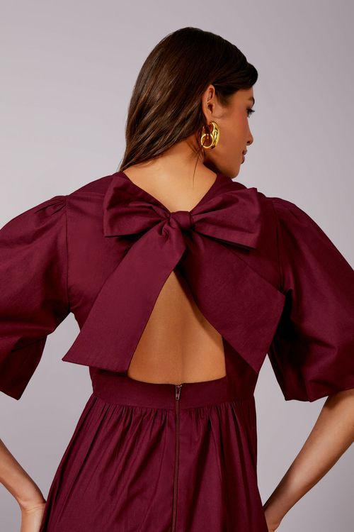 Vestido Tricoline Laço Costas - Merlot