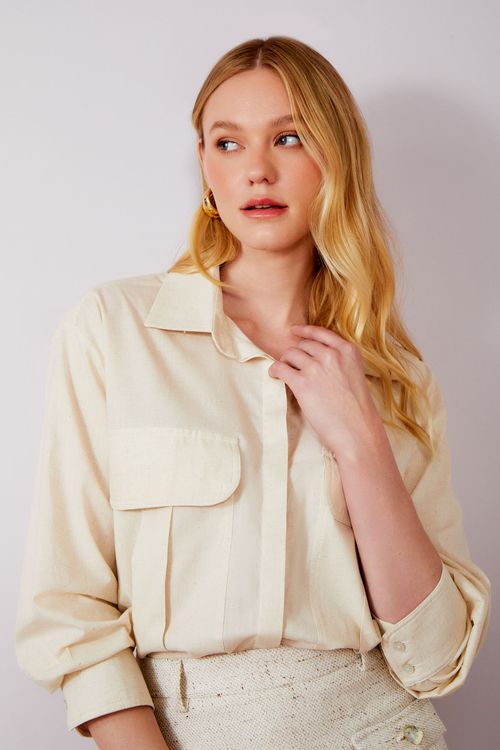 Max Camisa Tricoline Mescla - Vanilla