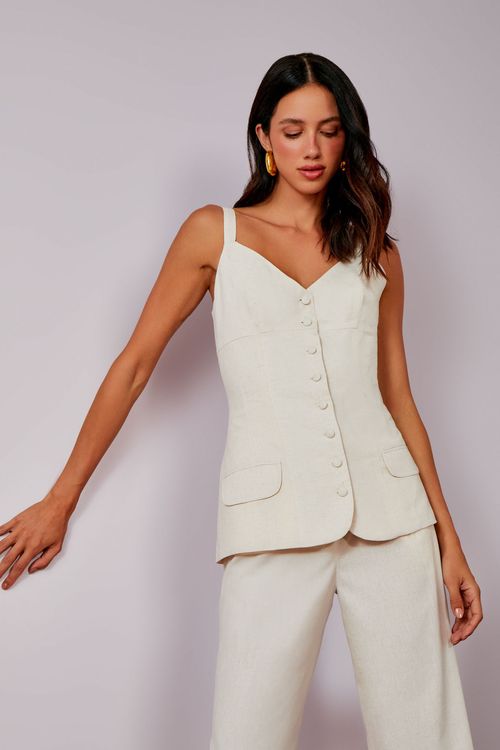 Conjunto Tricoline Mescla Colete - Vanilla